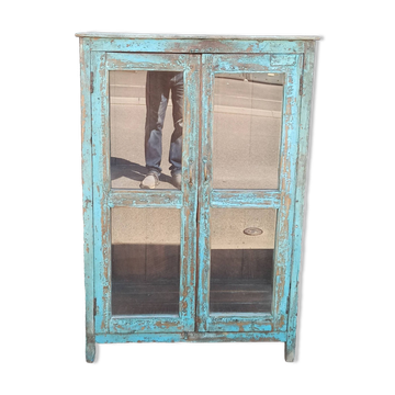 Vitrine ancienne en bois bleu