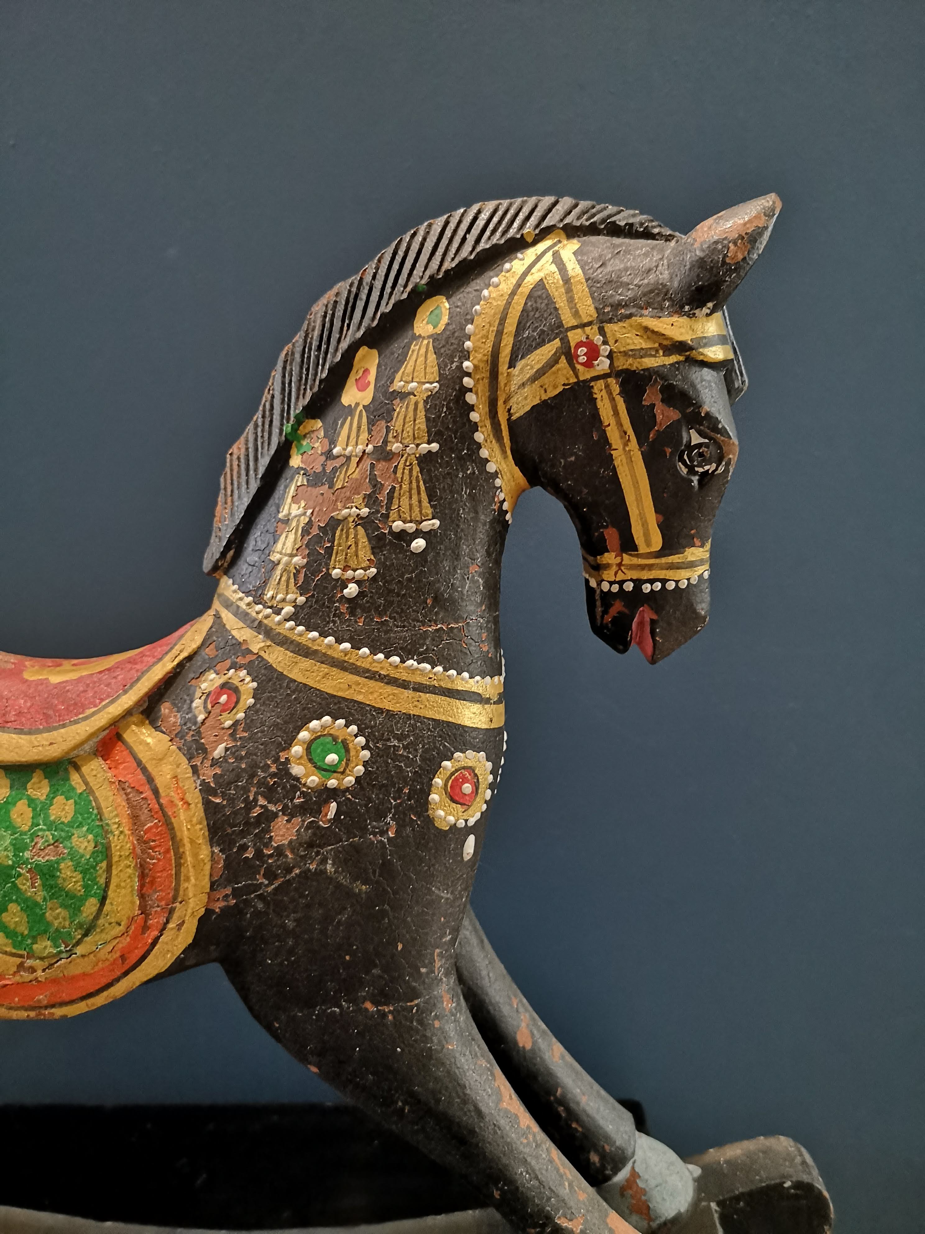 Black horse rocking wood painted old finish