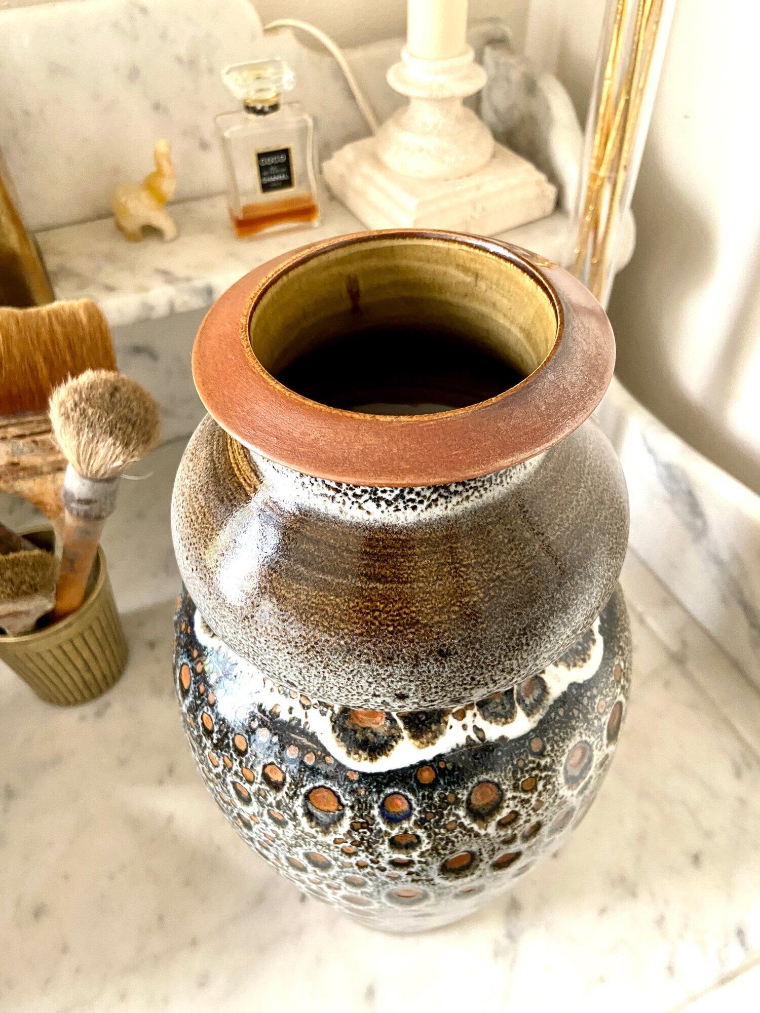 Brown and black glazed ceramic vase
