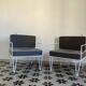 Vintage white metal Croisette style armchairs with hairpin legs in superb condition