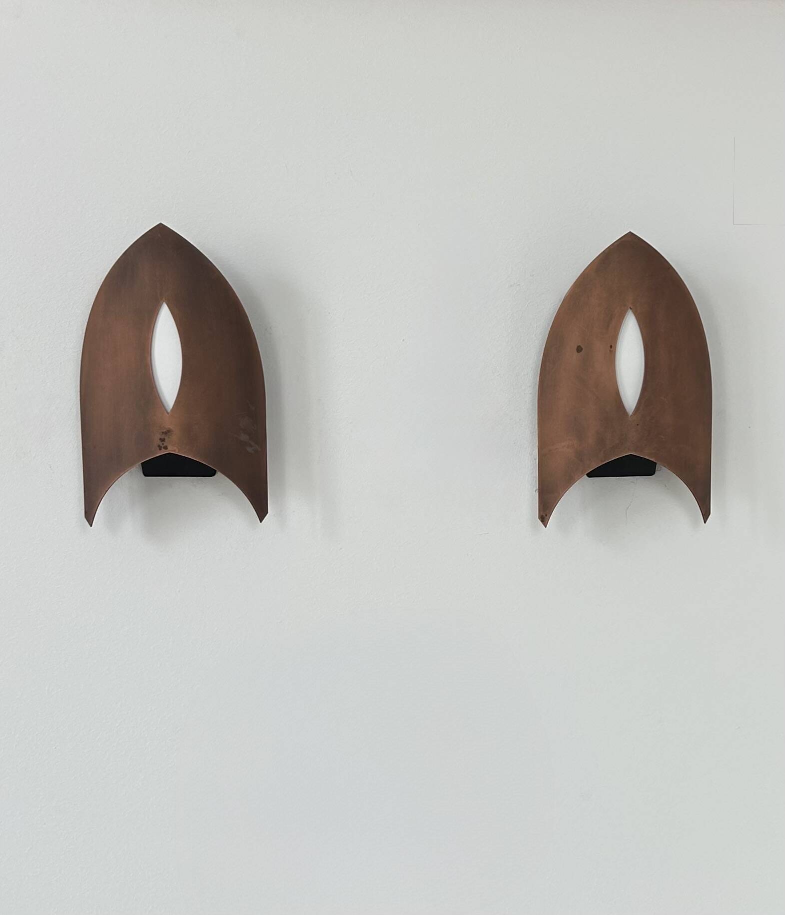 Pair of vintage matte copper wall lights, France, 1970.