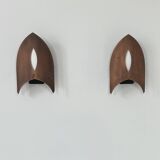 Pair of vintage matte copper wall lights, France, 1970.