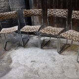 Set of 4 chrome and velvet chairs
