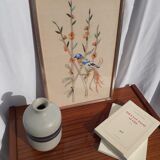 Tableau brodé oiseau bleu et orange