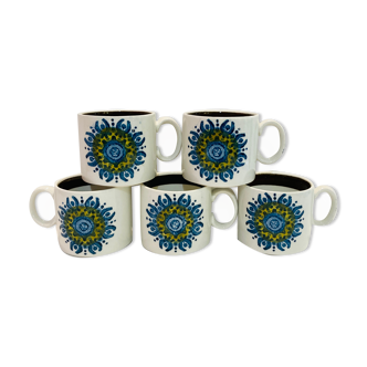 X5 tasses années 70 burleigh_burslem_england -cuisine_retro_vintage