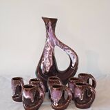 Vintage liqueur set - brown & purple glazed ceramic - 1970s