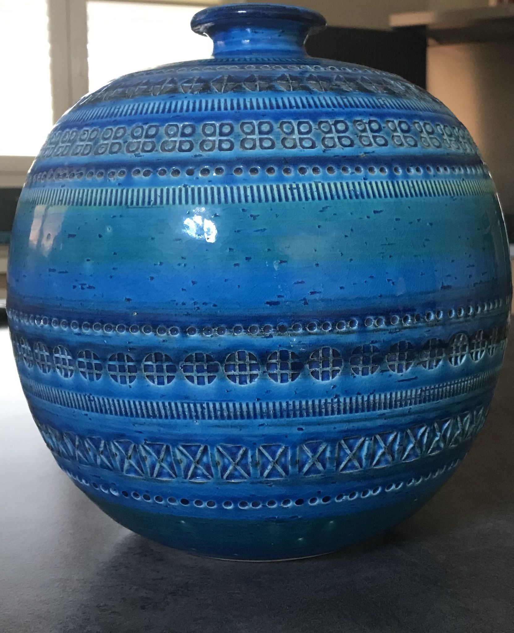 Vase ceramic blue Aldo Londi for Flavia Montelupo faïence vintage 60/70 italy