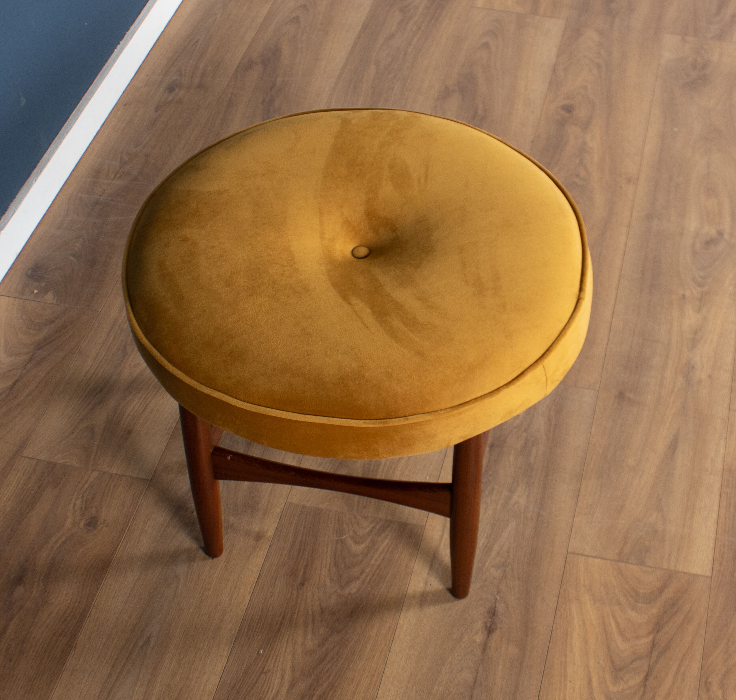 Retro teak 1960s kofod larsen upholstered mustard stool