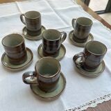 Vintage Rustic Stoneware Coffee Set - 6 Cups + 6 Saucers