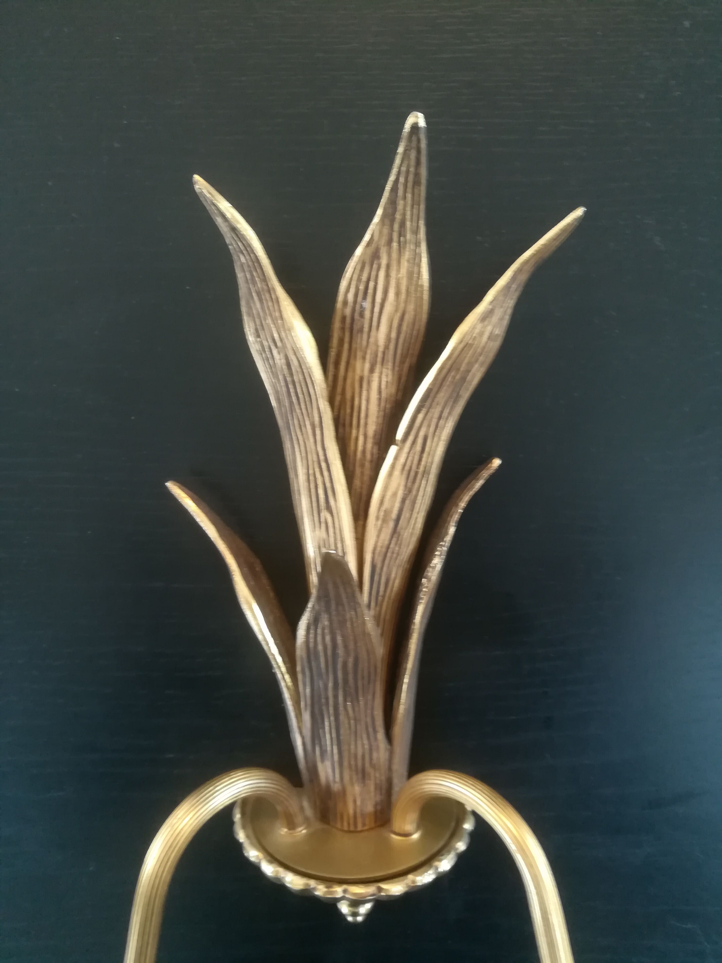 Paire d'appliques palmier en bronze et laiton