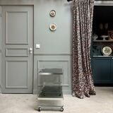 Vintage 70s serving cart in chromed metal and smoked glass