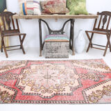 4x6 red turkish vintage rug, 4x6 handmade vintage rug