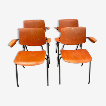 Lot 4 fauteuils école Kho Liang Le orange