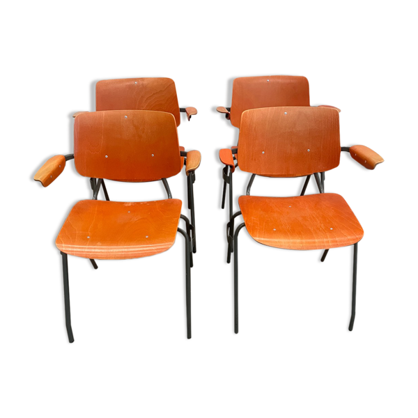 Lot 4 fauteuils école Kho Liang Le orange