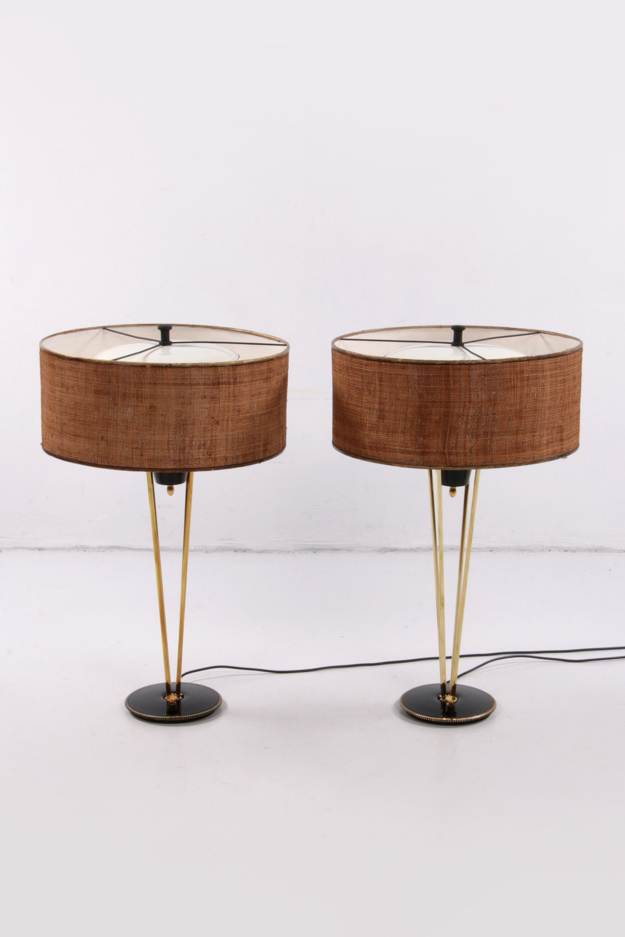 Stiffel Table lamps set Rare with original shade, 1950 USA.