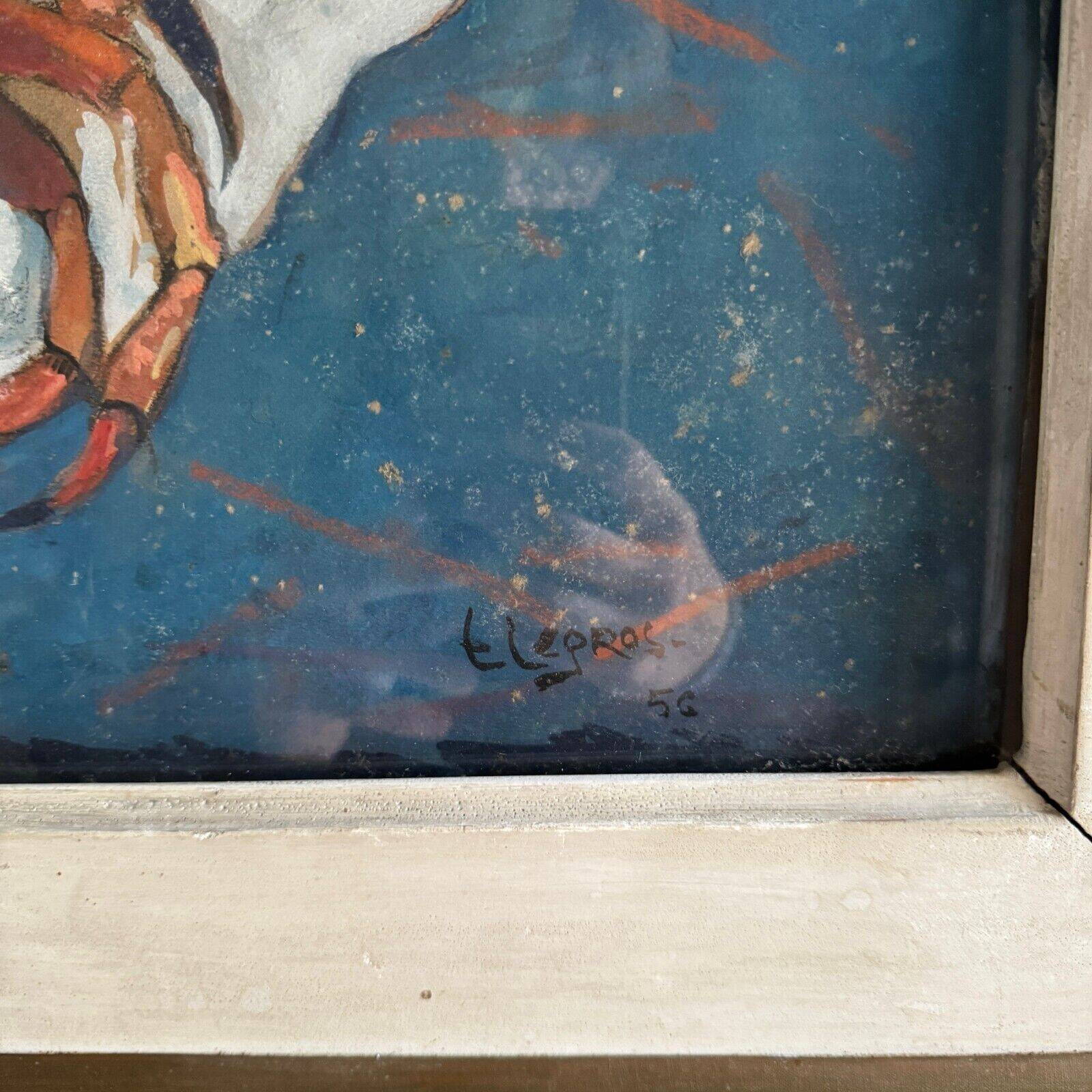 Watercolor on paper by E. Legros 1956 still life with crabs