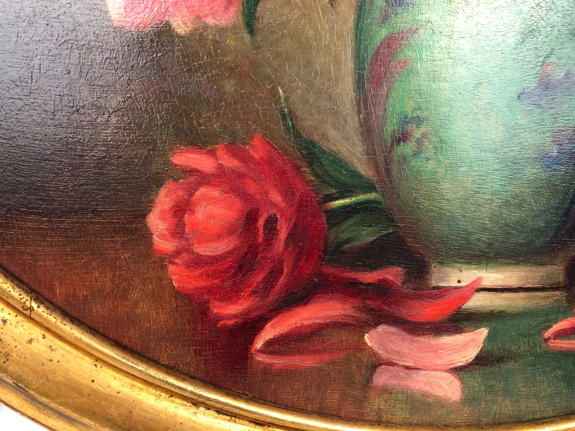 Oil on panel, "Bouquet of peonies" by G. Cordier, 20th