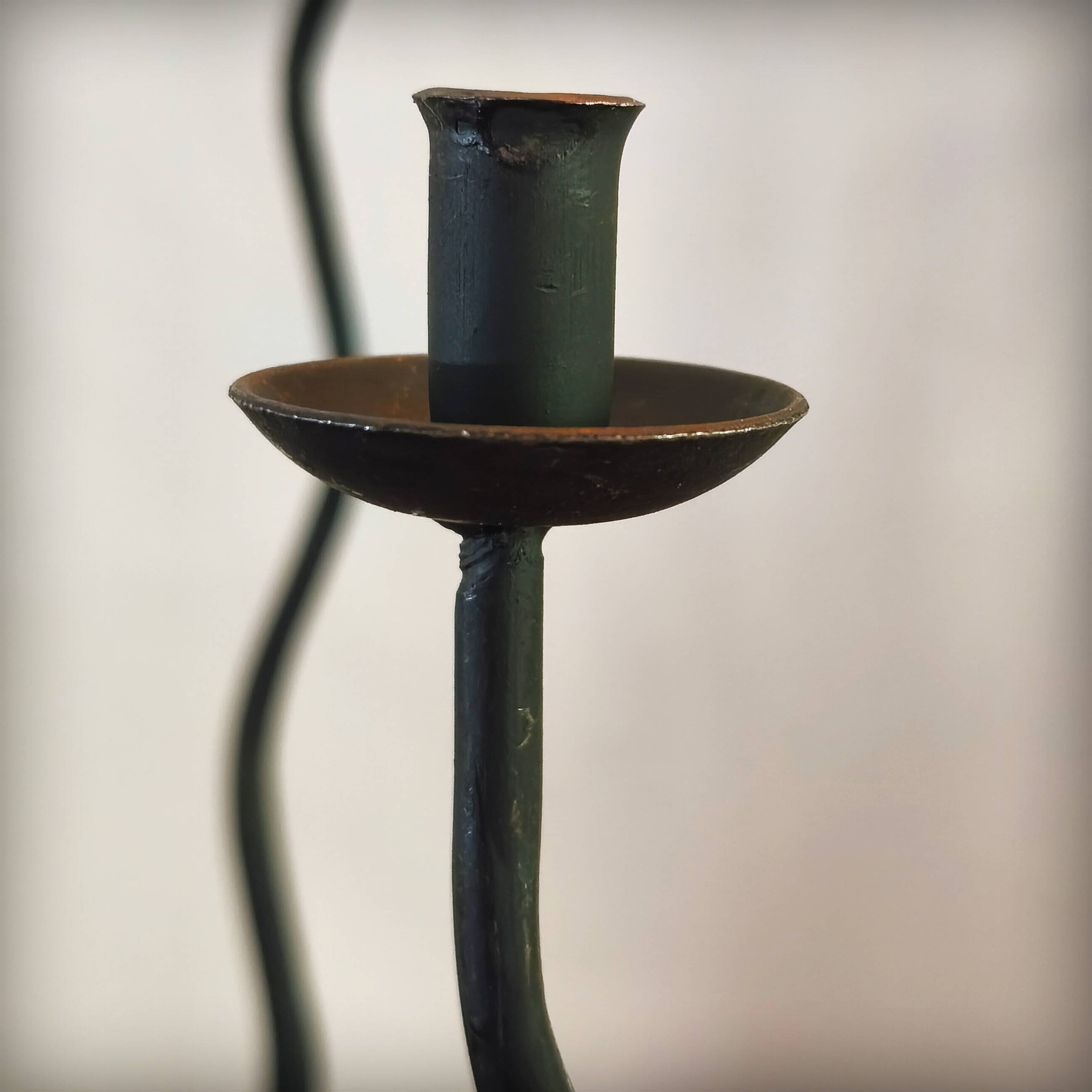 Pair of postmodern brutalist candlesticks in wrought iron, France, 1980s