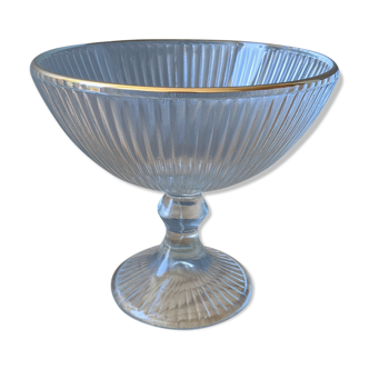 Vintage glass fruit cup on foot golden border shower