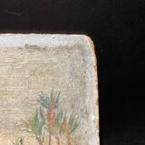 Oil on wood representation of camels.