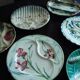 6 French Antique Asparagus Plates in Majolica