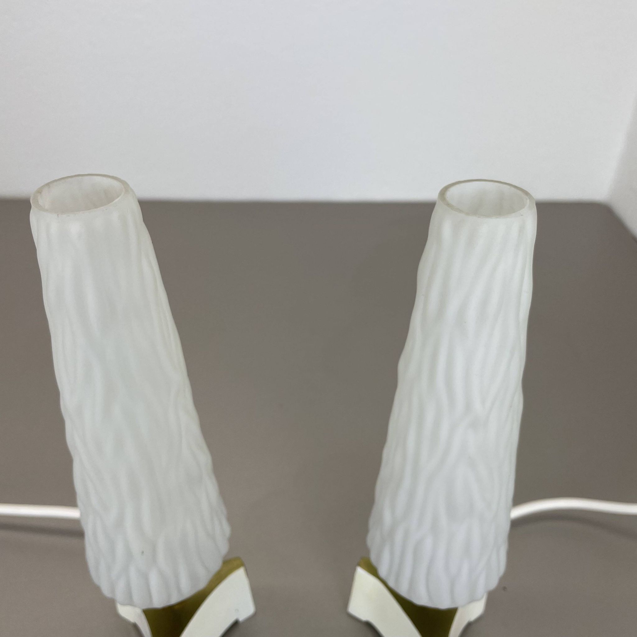 Set of 2 "cone" glass and brass table light, italy 1950s