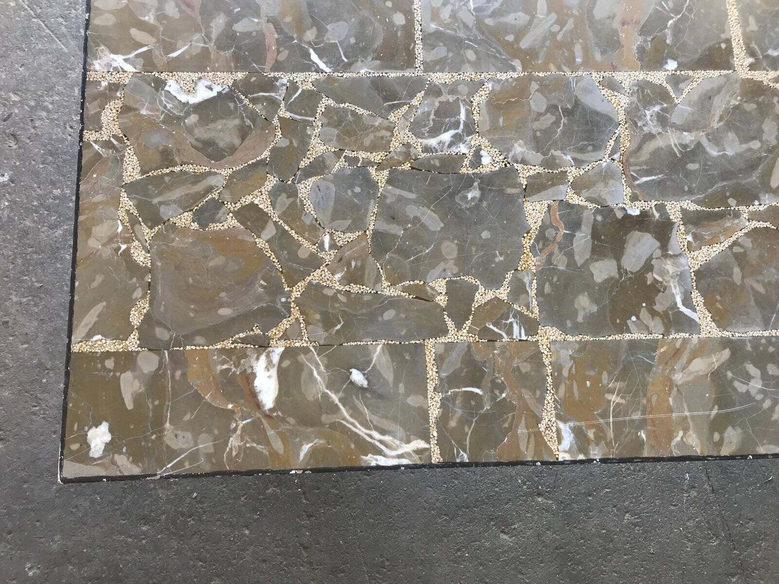 Mid-century brown marble coffee table with silver chrome legs from the 1950s.