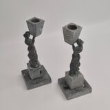 Rare decorative candlesticks in bronze and soapstone, Finland, Art Deco