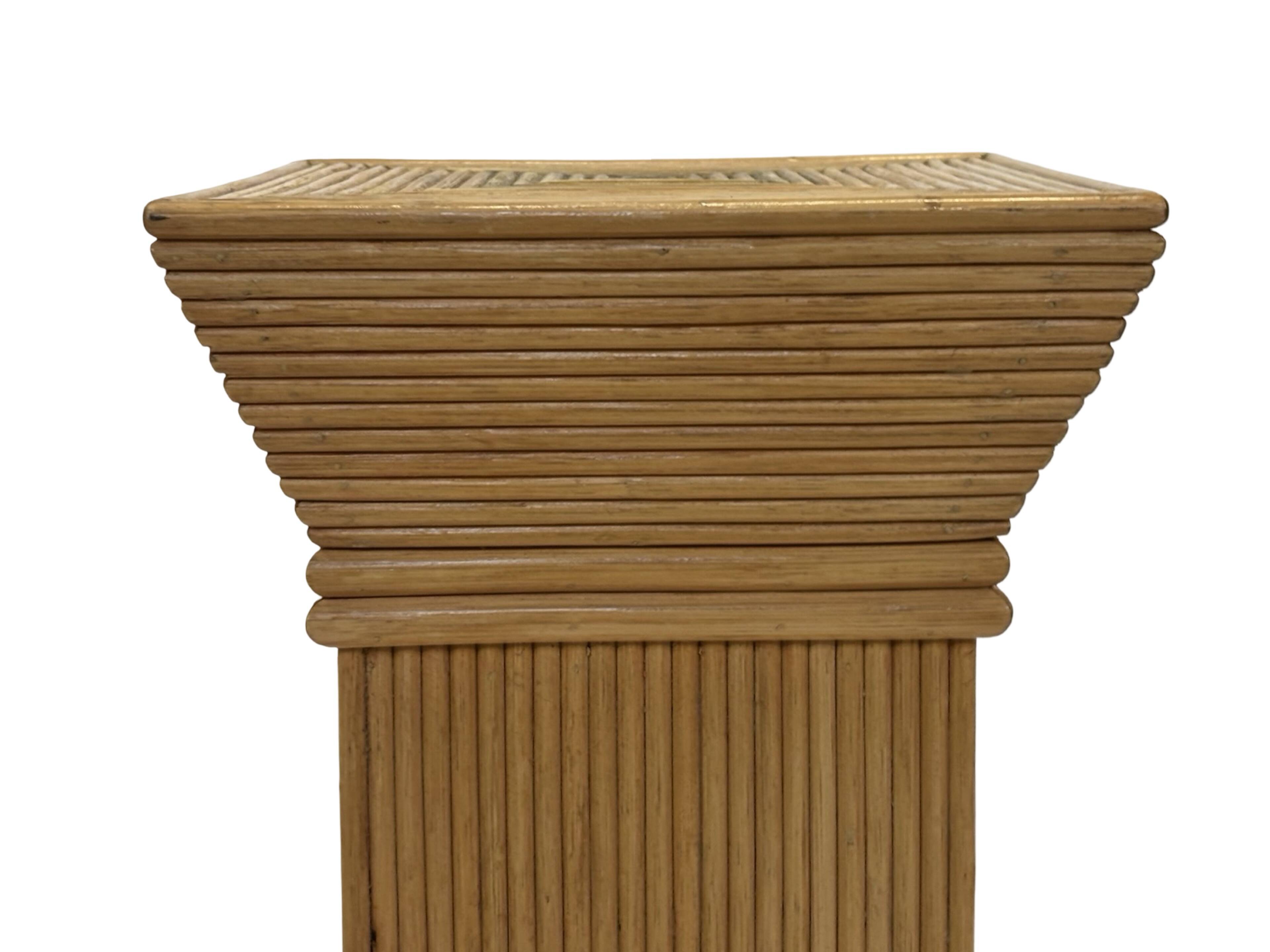 Vintage Rattan Column Planter Bamboo Bohemian Pillar '70s Rattan Mcguire