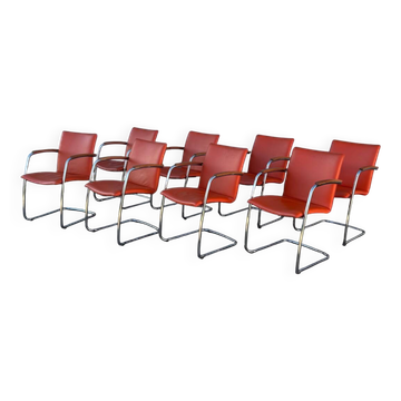 Set of 8 designer chairs by Erik Munnikhof for Leolux in chrome.