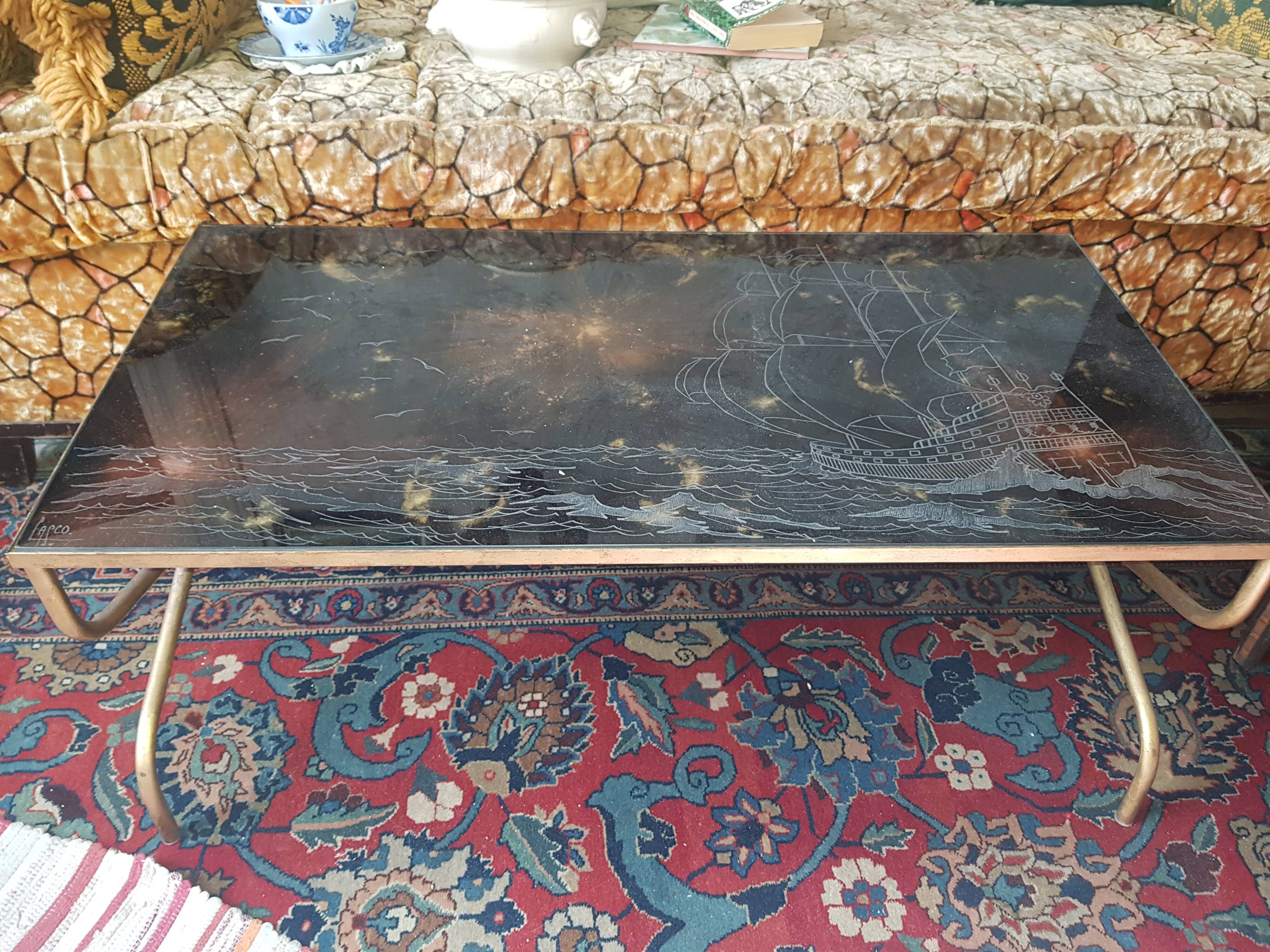 Gold and bronze powder table signed Lasco