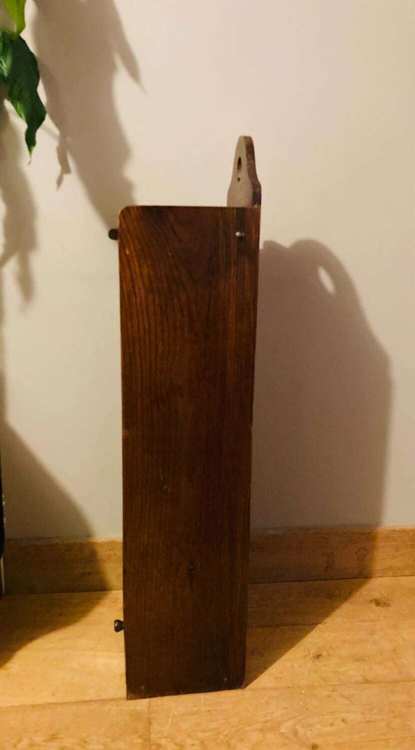 1980s solid wood bread bin decorated with a golden wheat sheaf