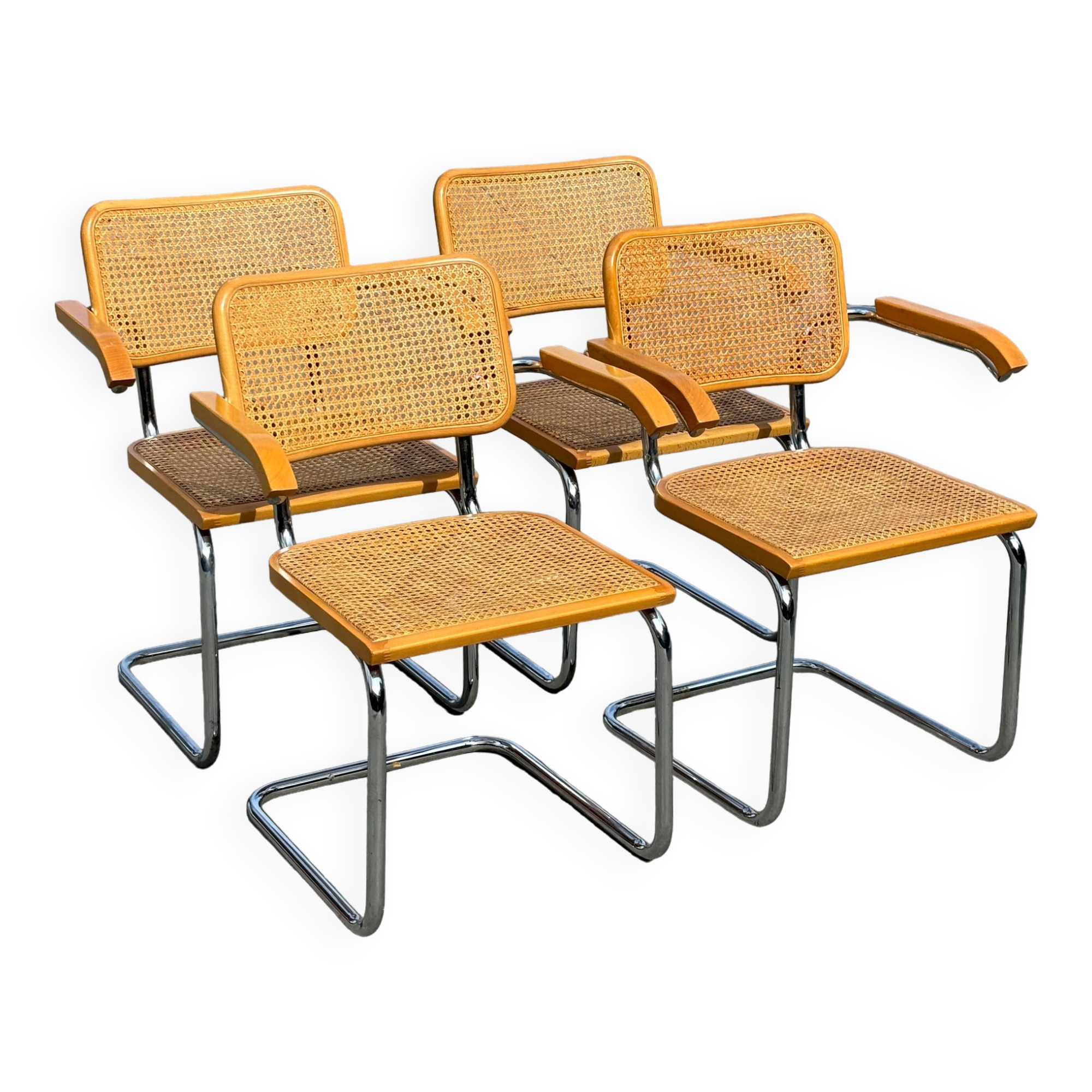Set of 4 Cesca chairs model B64 with armrests Cesca Marcel breuer design