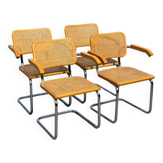 Lot de 4 chaises Cesca modèle B64 avec accoudoirs Cesca Marcel breuer design