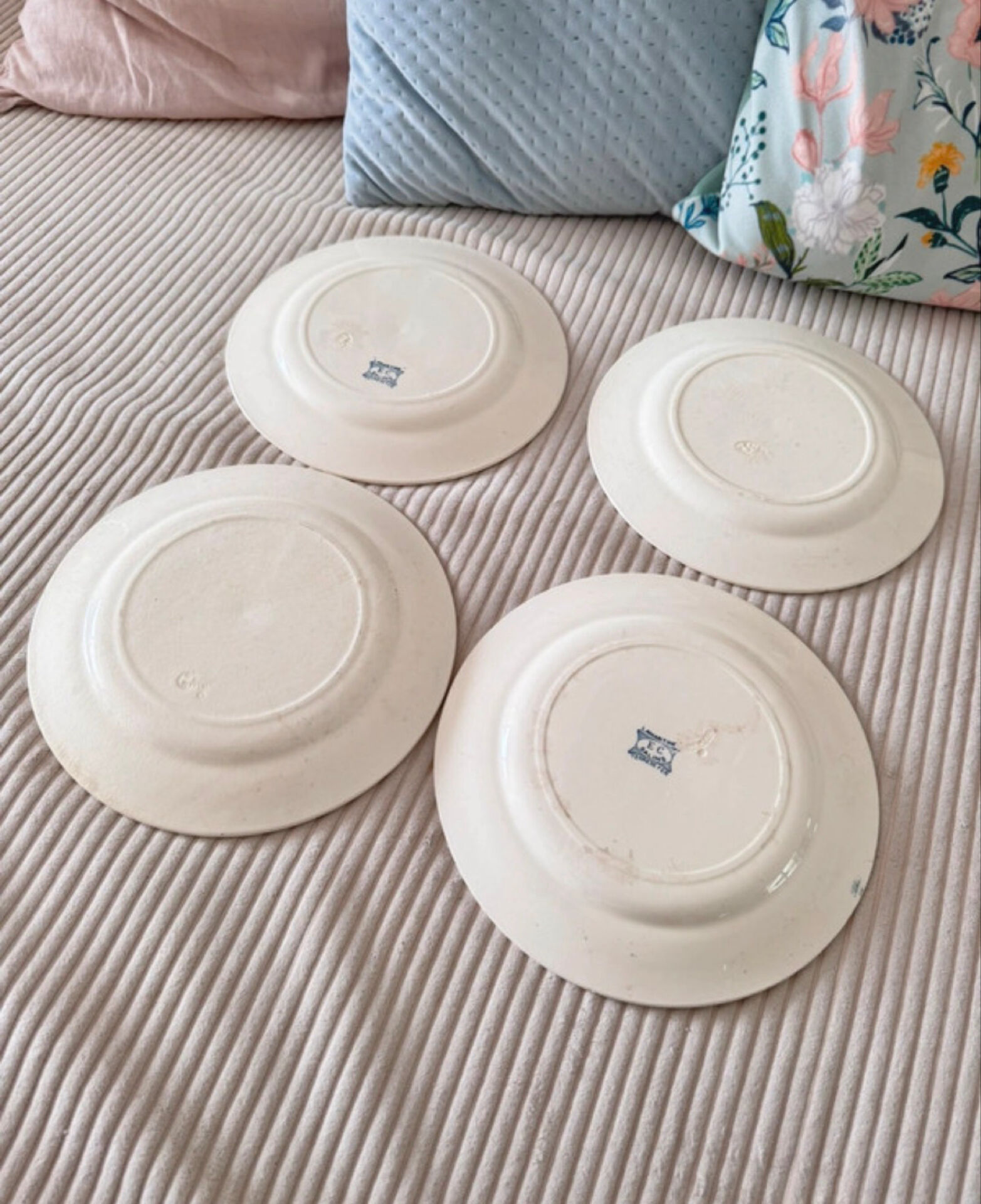 Lot de 4 belles assiettes plates en terre de fer