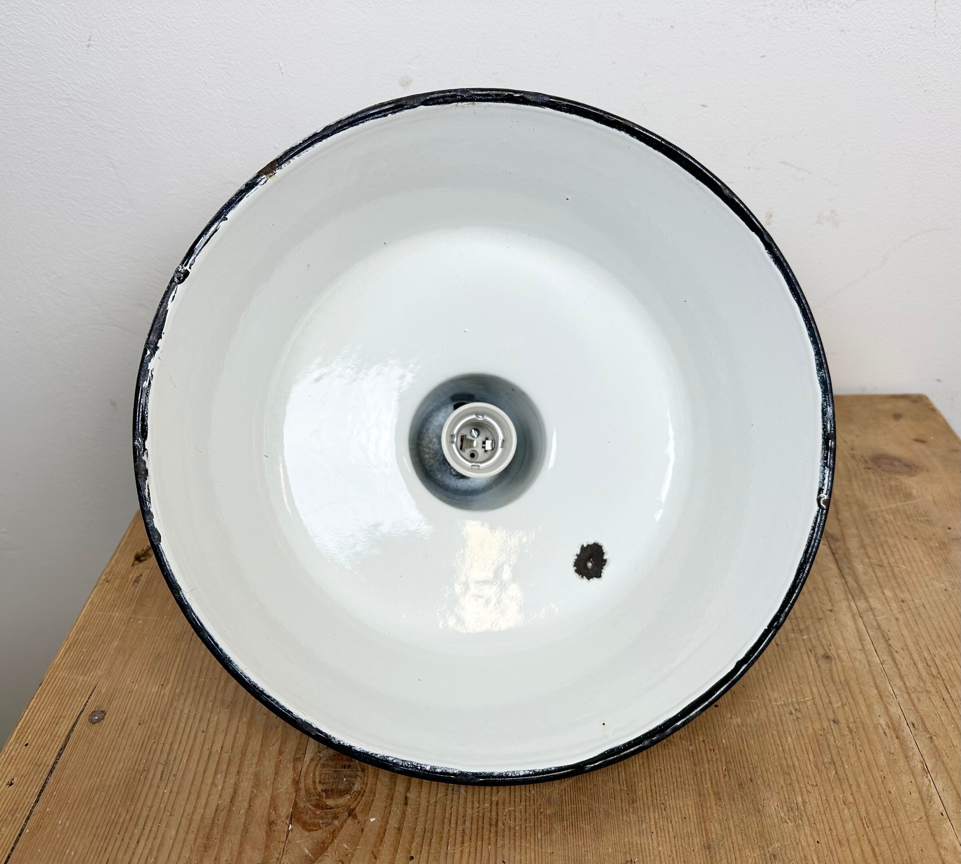 Industrial grey enamel factory pendant lamp, 1960s