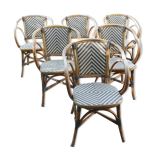 Ensemble de 6 fauteuils bistrot de terrasse en rotin type "parisienne".