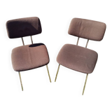 Pair of Vintage 1970s Chrome Metal Chairs with Brown Fabric #D