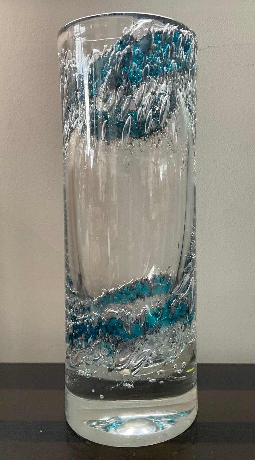 Vintage cylindrical crystal vase with inclusion