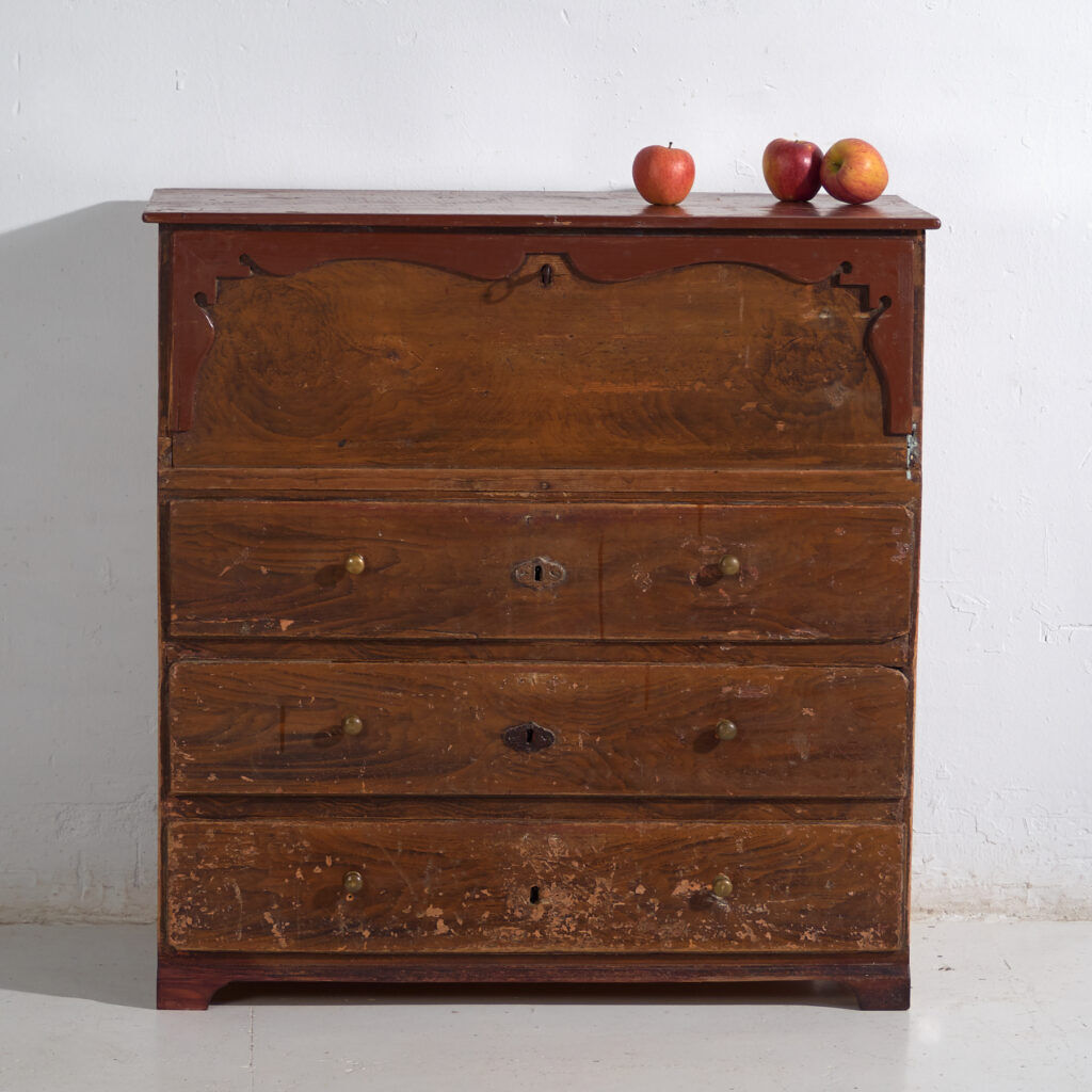 Commode secrétaire ancienne en pin – Bureau rustique européen à abattant – circa 1900