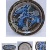 large enamelled stoneware plate signed mcb la borne