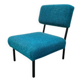 Modernist armchair from the 1950s in vintage blue boucle fabric.