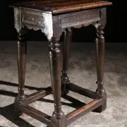 17th-century English oak joint stool with turned legs