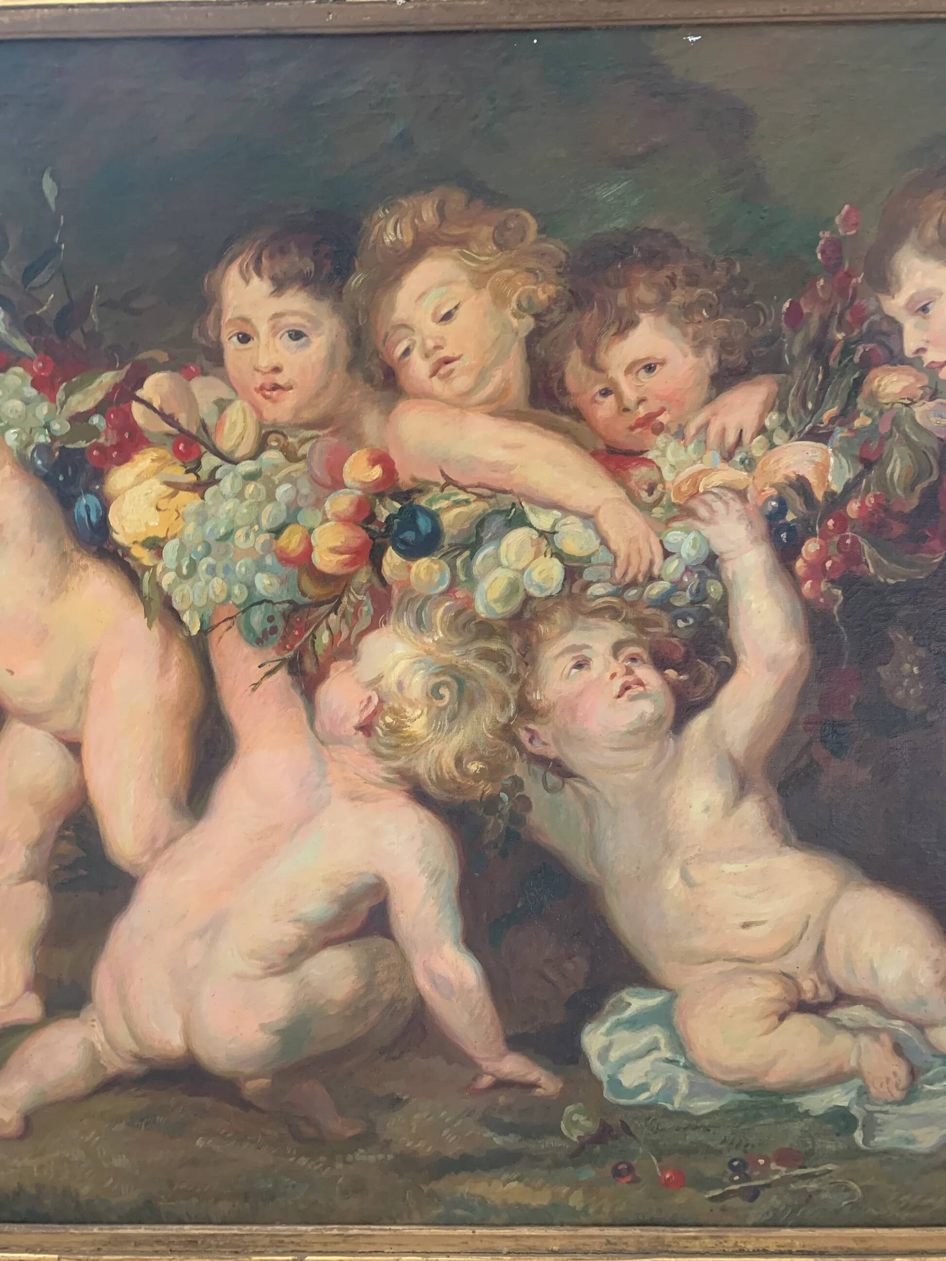 Oskar Krenzer, Putti avec guirlande d’après Rubens, huile sur toile