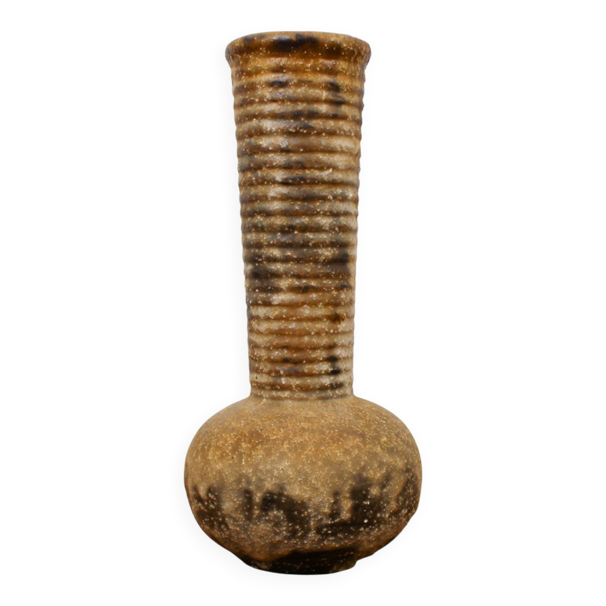 Vase plat en lave marron