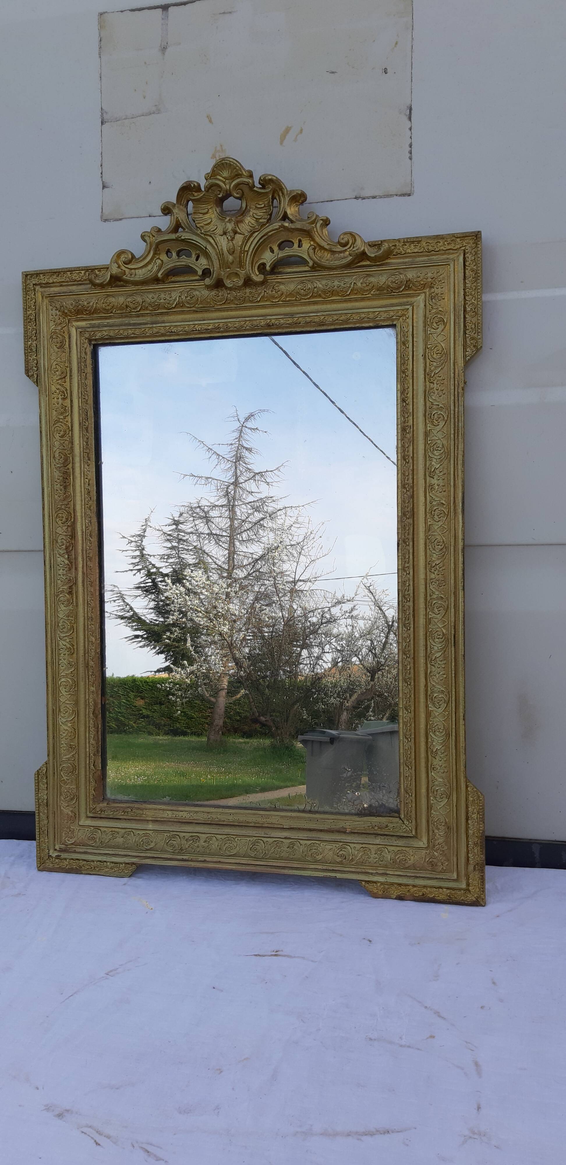 Mirror 19th wood and gilded stuk