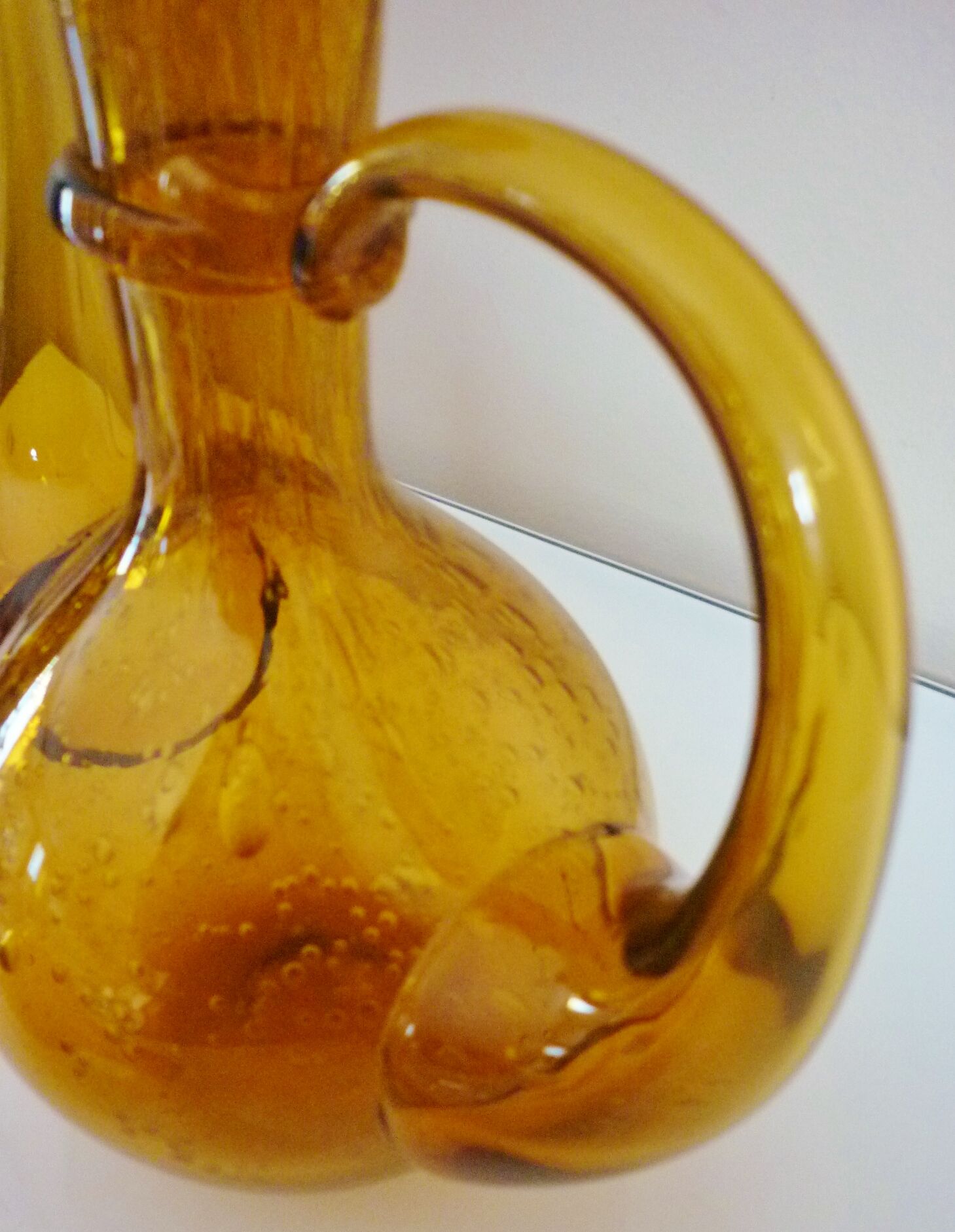 Blown glass carafe from Biot, amber, bubbled, vintage 70s