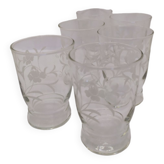 6 verres vintage motif floral