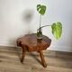 Table basse brutaliste tranche d'orme tripode 1960