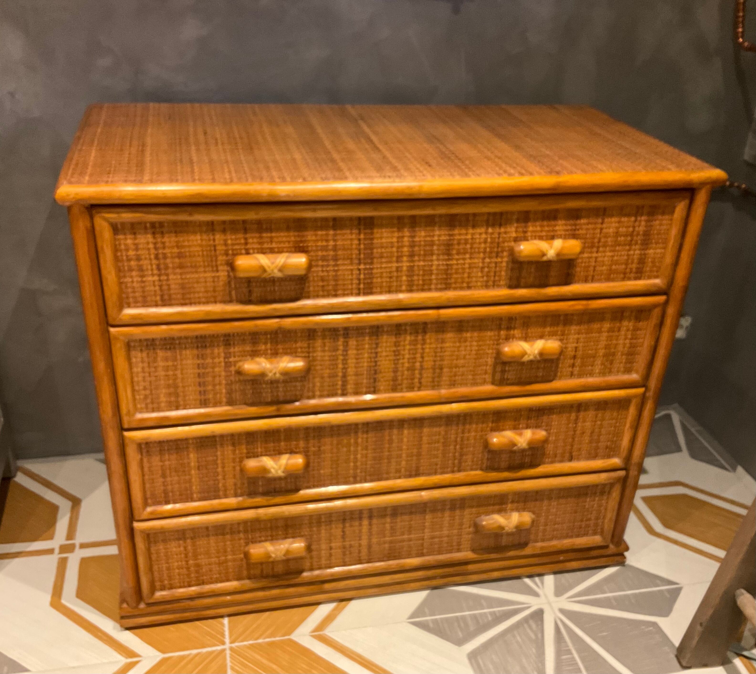 Commode tiroirs rotin bambou
